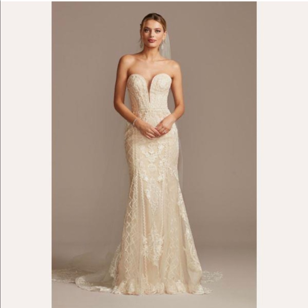 Oleg Cassini Beaded Scroll and Lace Mermaid Wedding Dress NEW WITH TAGS
